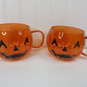 Halloween Orange Pumpkin Mug Set Borosilicate Glass Jack O-Lantern Cup 21oz New
